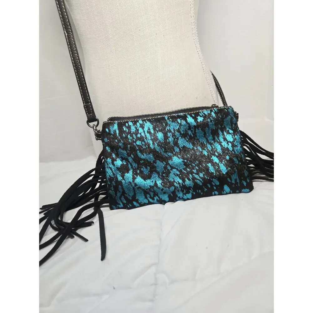 MONTANA WEST Leather Fringe Turquoise Boho Indie Retro Crossbody Cowhide Western